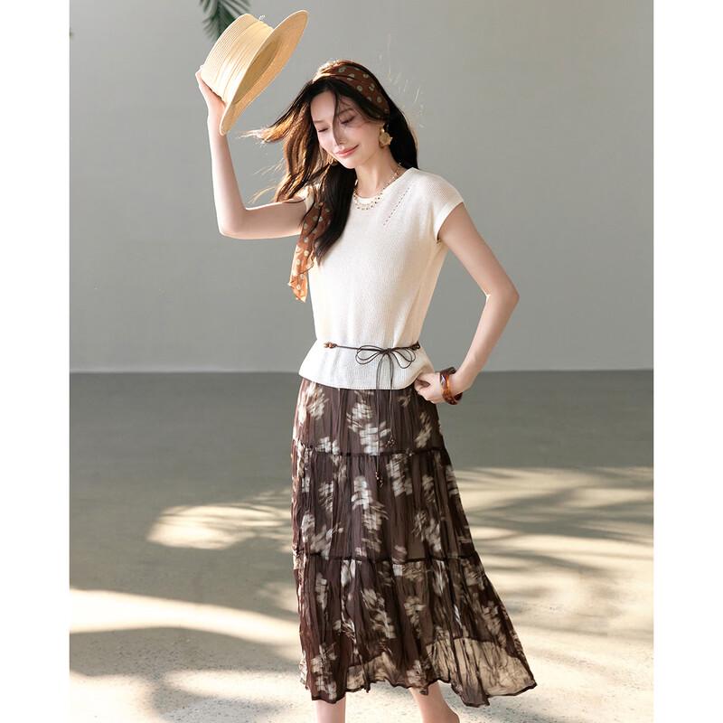 TERRE BLEUE Women's Summer Knit T-Shirt & Skirt Set