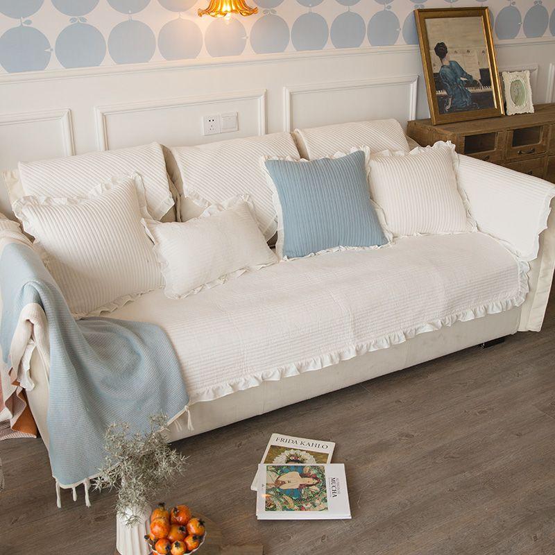 

Простые оборки круглый год Нейтральная нескользящая подушка для дивана Покрытие из ткани из чистого хлопка, выстиранной при высокой температуре Полотенце Маленькая подушка свежего дизайна Floating clouds, Ivory White 70 * 70cm