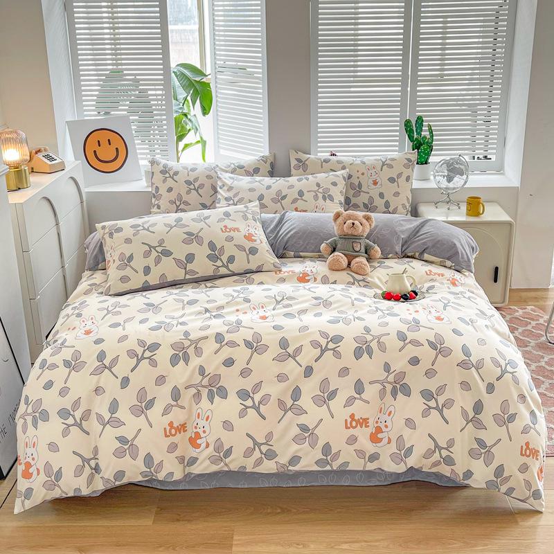 Simple Bedding Four-piece Set, Thickened Bed Sheet Quilt Cover, Pastoral Dormitory Three-piece Set