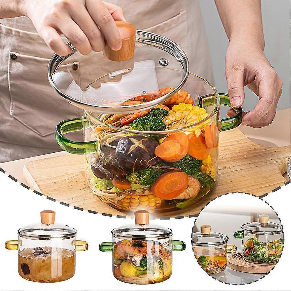 1.6L Transparent Glass Cooking Pot Thickened High Temperature Resistan