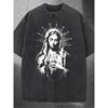 European Size Men'S Vintage Catholic Icon T-Shirt - Guadalupe And Sacred Heart Design, Soft Washed Breathable Tee
