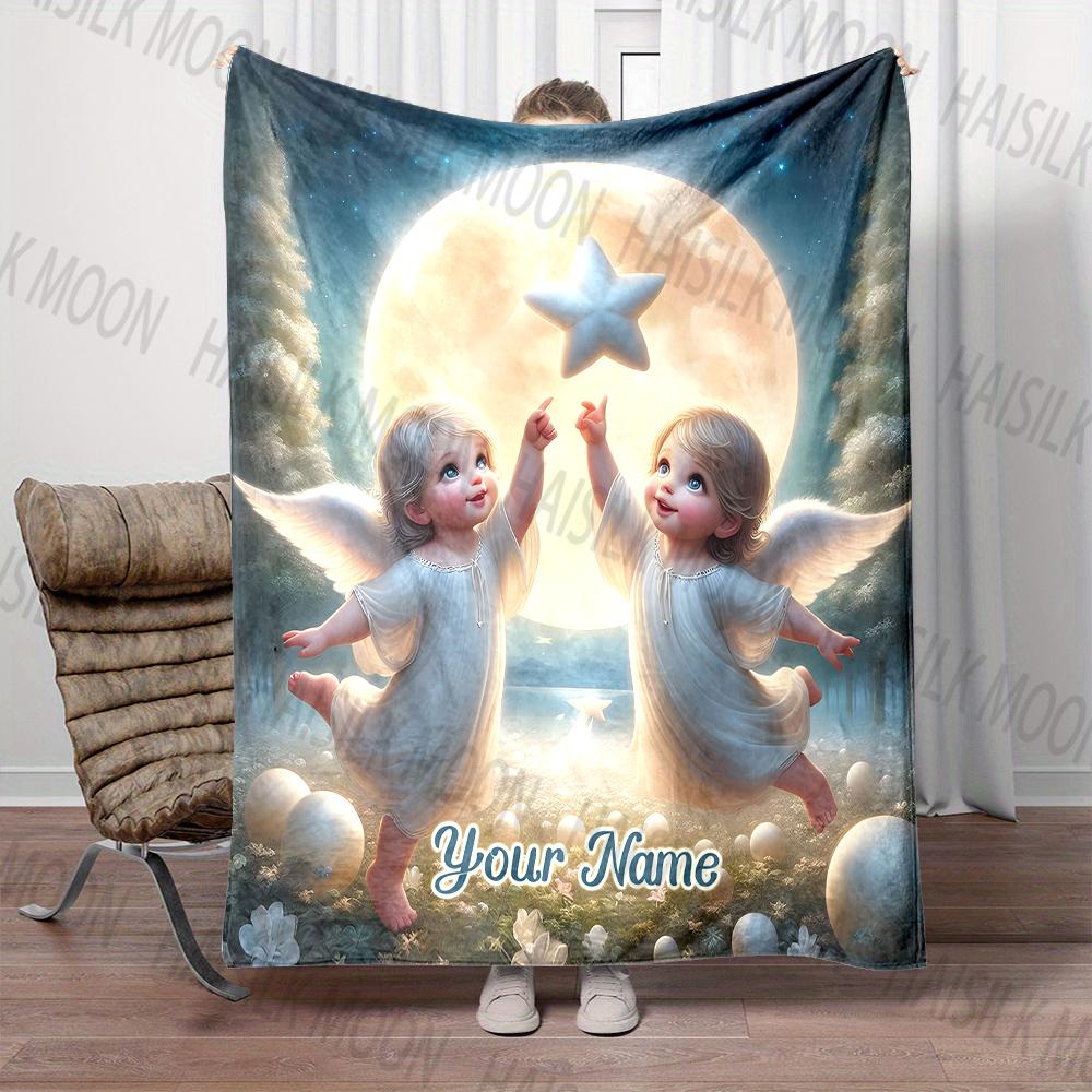 6 Sizes Customized Name Personalized Blanket Angel Print Warm and Comfortable Blanket for Adults and Children for Gifts