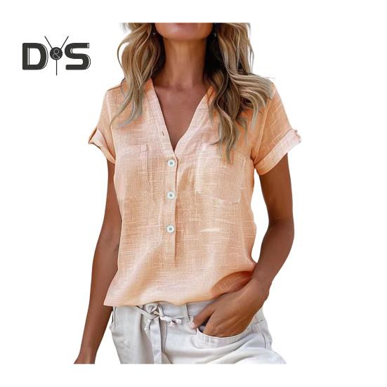 Dámská košile Knoflíky s výstřihem do V Poloviční léga Košile s krátkým rukávem Topy Jednobarevné Nášivka Kapsy Volný střih Letní Neformální košile