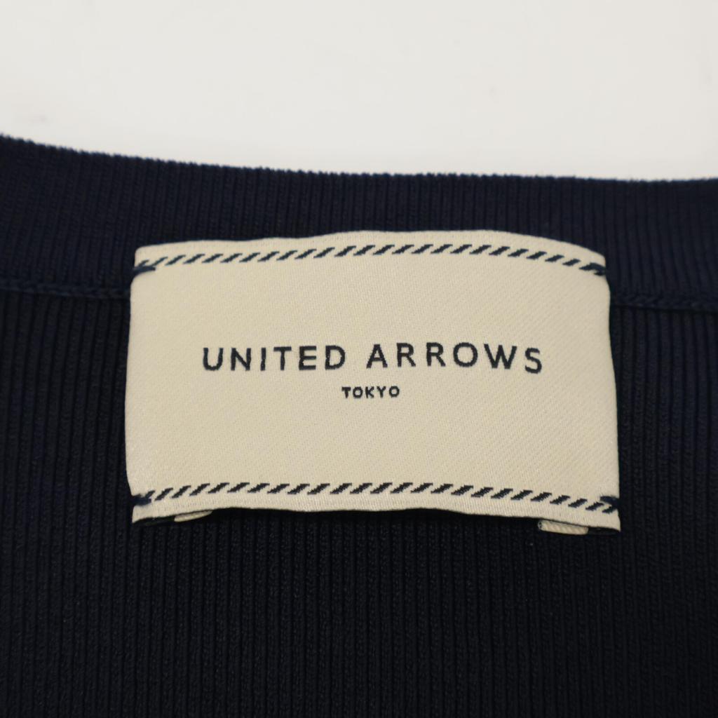 UNITED ARROWS [Excellent Condition] 1518-183-1832 Scallop Lace Combination Knit Tops * There Is No Size Description. Navy / WhiteUsed