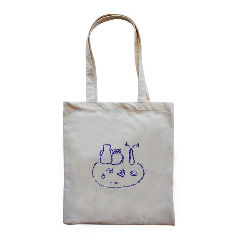 South Korea Ins Style Official Website Similar Thin Cotton Grey Cloth Bag All-matching Casual Abstract Printed Shoulder Environmentally Friendly