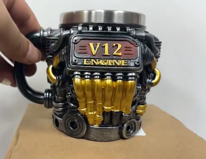 Motoren Edelstahlbecher Handgefertigt V12 Motoren Kaffeetasse Für Autoenthusiasten Teetasse Für Zuhause Oder Büro Einzigartige 3D Geschenke