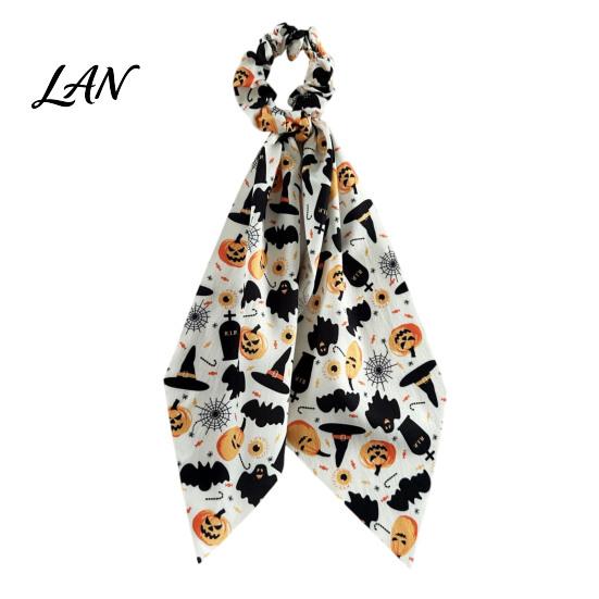 Non-damaging Hair Tie Halloween Satin Scrunchies for Women, Funny Pumpkin Printed Elastic Ties, Silky Accessory Soft Ponytail Holders, Decorative