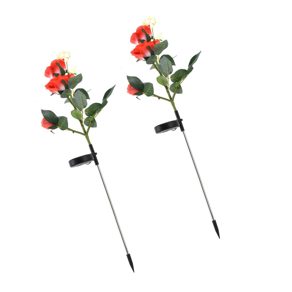 2pcs LED Solar Flower Lights Waterproof Artificial Rose Garden Lamp for Outdoor LandscapeRed