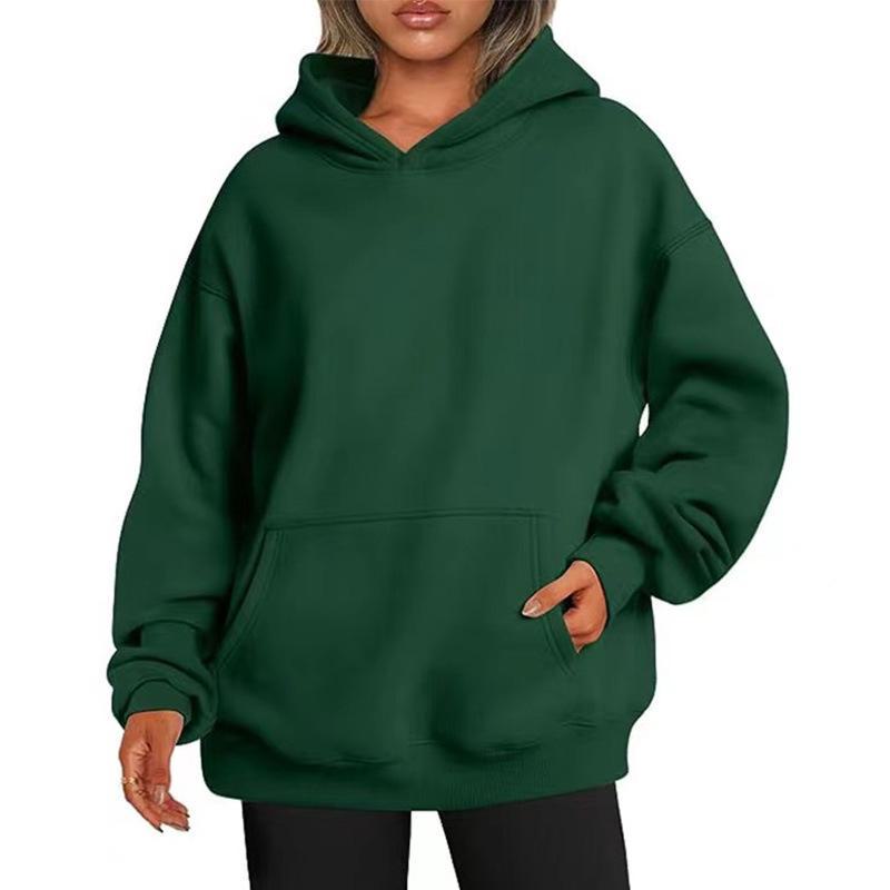 Sudadera con capucha de polar de color liso para mujer, otoño/invierno, manga larga, estilo hip-hop callejero, corte holgado, con bolsillos.