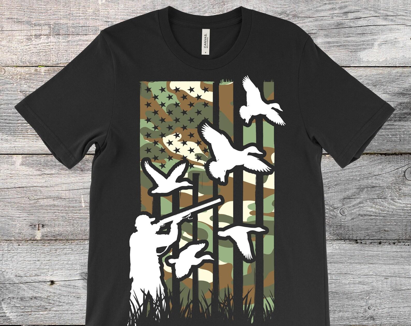 American Flag Duck Hunting T-Shirt, Hunter Gifts, Waterfowl Geese Ducks Lover, Hunt Sport Season Goose Overlapping, Grandpa Dad Father s Day 110