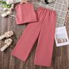 Girls' Fashionable Outfit - Summer Children's Casual Solid-colored Cardigan, Straight-leg Wide-leg Trousers, Two Pieces