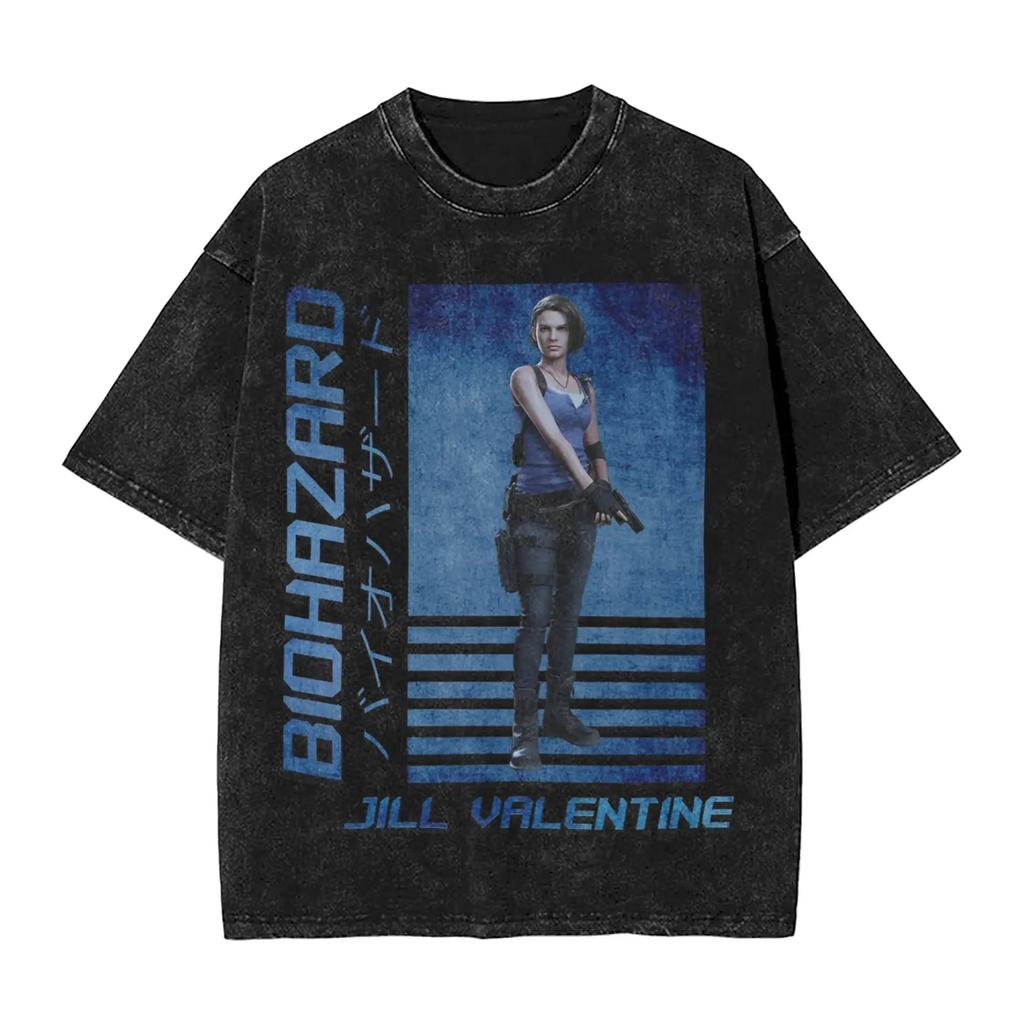 Resident Evil Leon S. Kennedy Chainsaw Washed T-Shirt, Unisex Game Fan Streetwear Tee, 100% Cotton Casual Short Sleeve Top