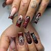 24 Stück Halloween Press-On Nägel Gothic Punk 3D Spinnen Schädel Design Falsche Nägel Schwarz Süß Cool Y2k Sarg Kopf Französische Falsche Nägel