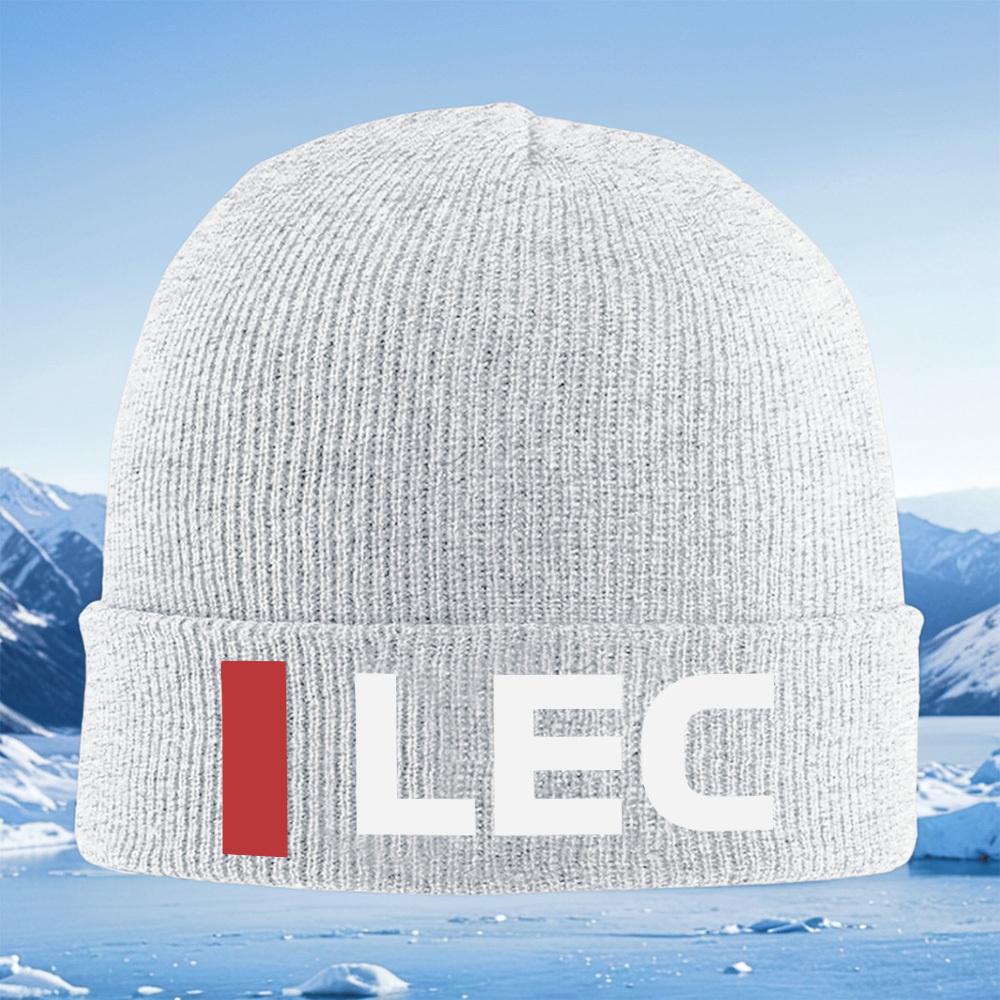 Czerwony prostokąt i białe litery LEC Czapka zimowa dzianinowa Beanie Unisex dla mężczyzn i kobiet Ciepła na zimę Boże Narodzenie Outdoor Rower