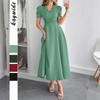 European and American Elegant Vacation Style Puffed-sleeve Cinched-waist Long Dress Women's Wear 2025