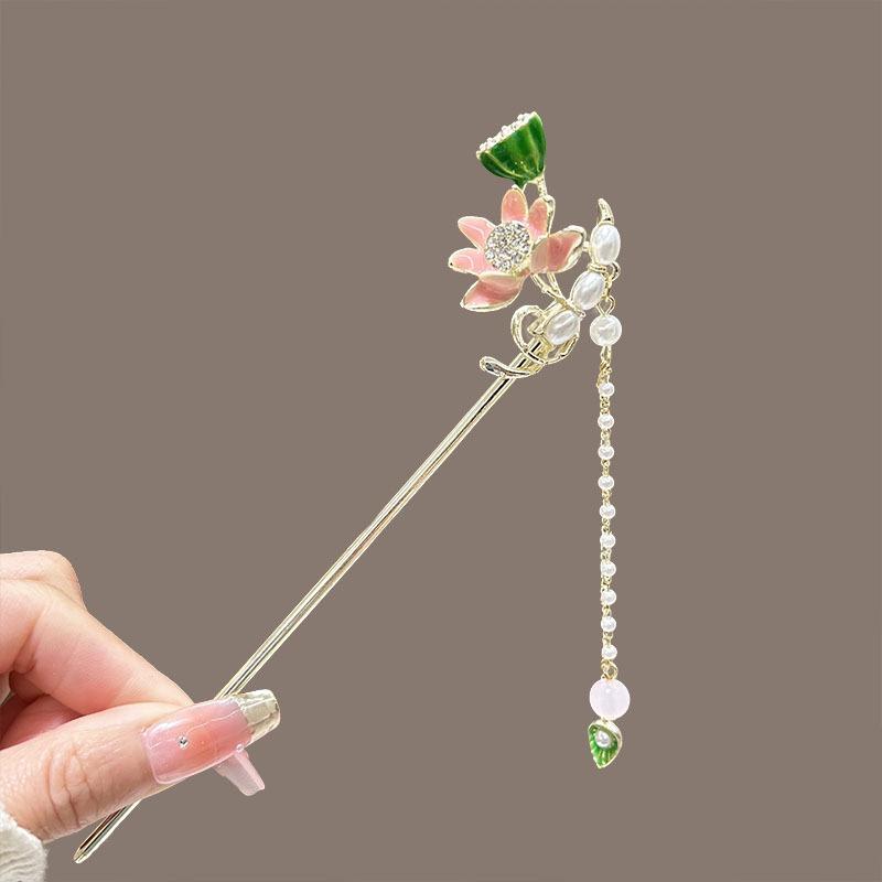 Fairy Lotus Tassel Hairpin For Girls Simulated Lotus Seedpod Hair Stick Not Fading Metal Hair Accessories Hanfu Hair Pins 1pc