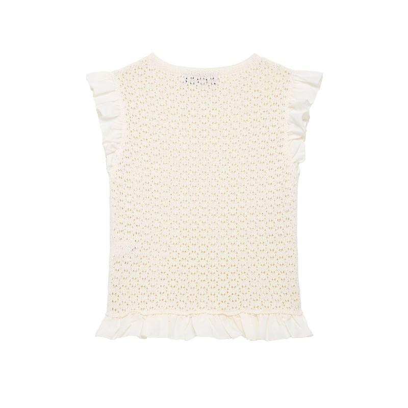 Womens 2026 French Style Sleeveless Knit Top Slim Fit Hollow Out Sweater