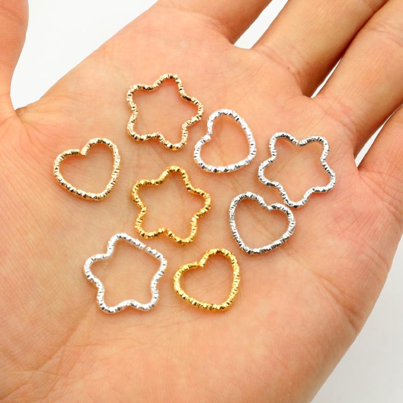 50pcs/lot Gold Silver Plated Heart Star Jump Rings Twisted Split Rings Spacer Connectors For Jewelry Making Making Supplies