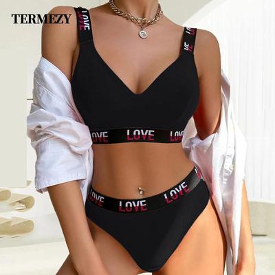 Kadın İtme Yukarı Sütyen Seti Seksi Harf Spor Sütyen Atlet Düşük Bel Tanga Seti Balensiz Bralet İç Giyim Pamuklu İç Çamaşırı Seti