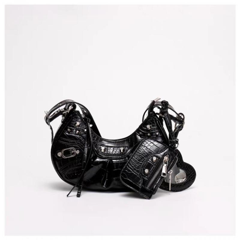 New Punk Chic Biker Underarm Bag - Rivet Tassel Multiway Pleated Shoulder Crossbody with Y2K Edge for Nightclub & Street