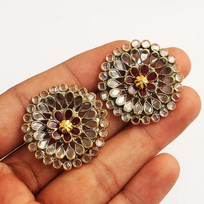 Gold Plated Enamel Crystal 925 Sterling Silver Stud Earrings