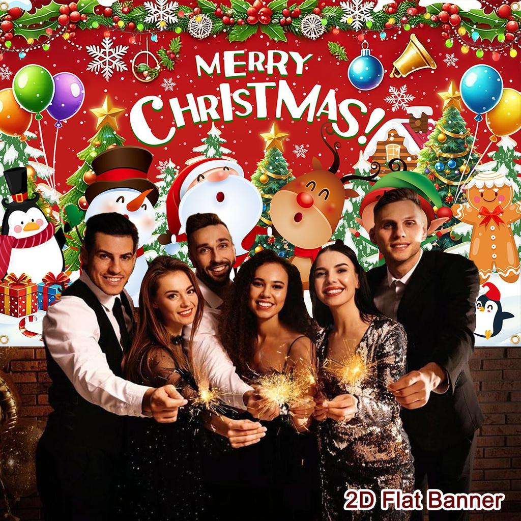 Christmas Polyester Background 150*100cm Santa Print Party Banner for Home & Outdoor Holiday Decor 2026 Christmas Celebr