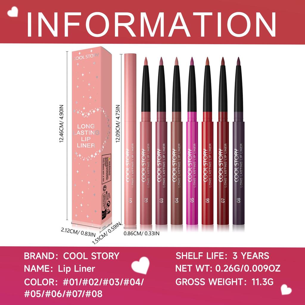 Delineador de Labios Mate Impermeable de Larga Duración Hidratante No Pegajoso Maquillaje de Labios Contornea los Labios 8 Tonos Disponibles Repuesto de Lápiz Labial