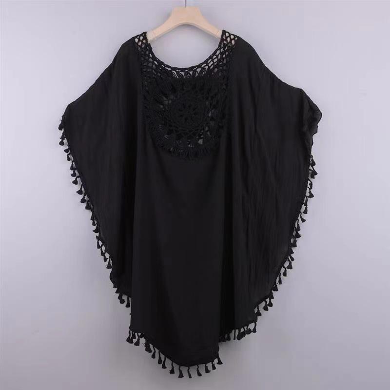 2021 Plus Size Off-Shoulder Tassel Cutout Beach Cover-up
