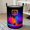 1pc Foldable Laundry Basket with Graffiti Basketball Design - Round Storage Hamper Suitable for Clothes,,, Dorm, Room - Portable Basket with Handle, F