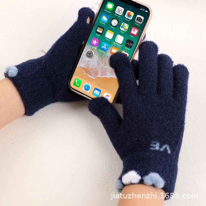 Winter warm cute women winter plush gloves cold-proof plush thickened cycling knitted gloves