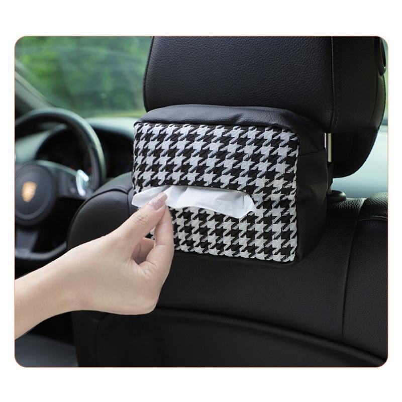 Multifunctional Knitted Houndstooth Hanging Backseat Car Tissue Box For Home And Vehicle