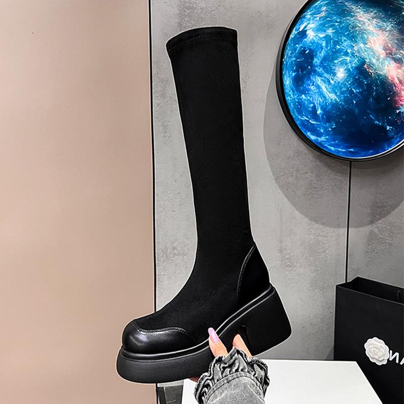 Suede knee boots children's autumn new models popular thick-soled tall thin boots women's spring and autumn boots