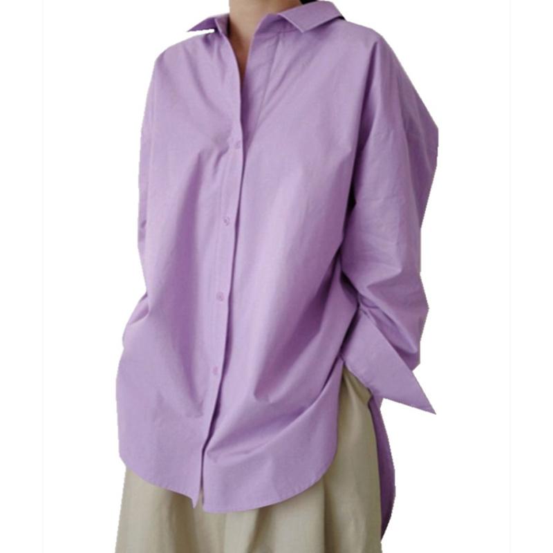 

Модные повседневные свободные женские рубашки больших размеров на пуговицах с длинным рукавом, нестандартные осенние белые блузки женские однотонные простые офисные женские блузки топы 26027 5XL