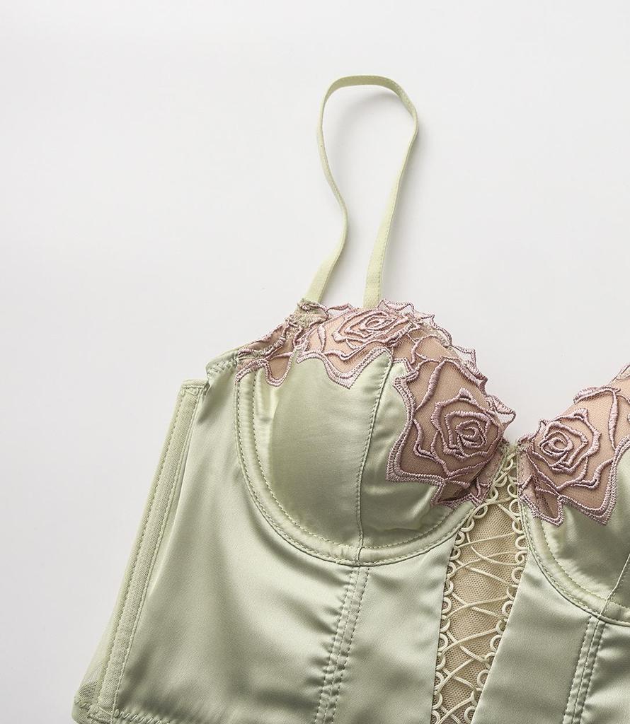 Retro Rose Korsettweste & BH-Set – Europäischer & Amerikanischer Taillenformer, Longline Französisches Design für Damen