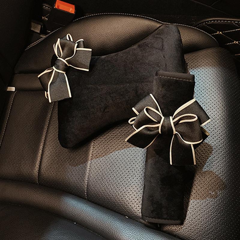 Módní Bowknot Univerzální Autosedačka Hlavová opěrka Krk Polštářek Auto Podpěra pasu Potřeby Bezpečnostní pásy Autodoplňky Interiér pro ženy