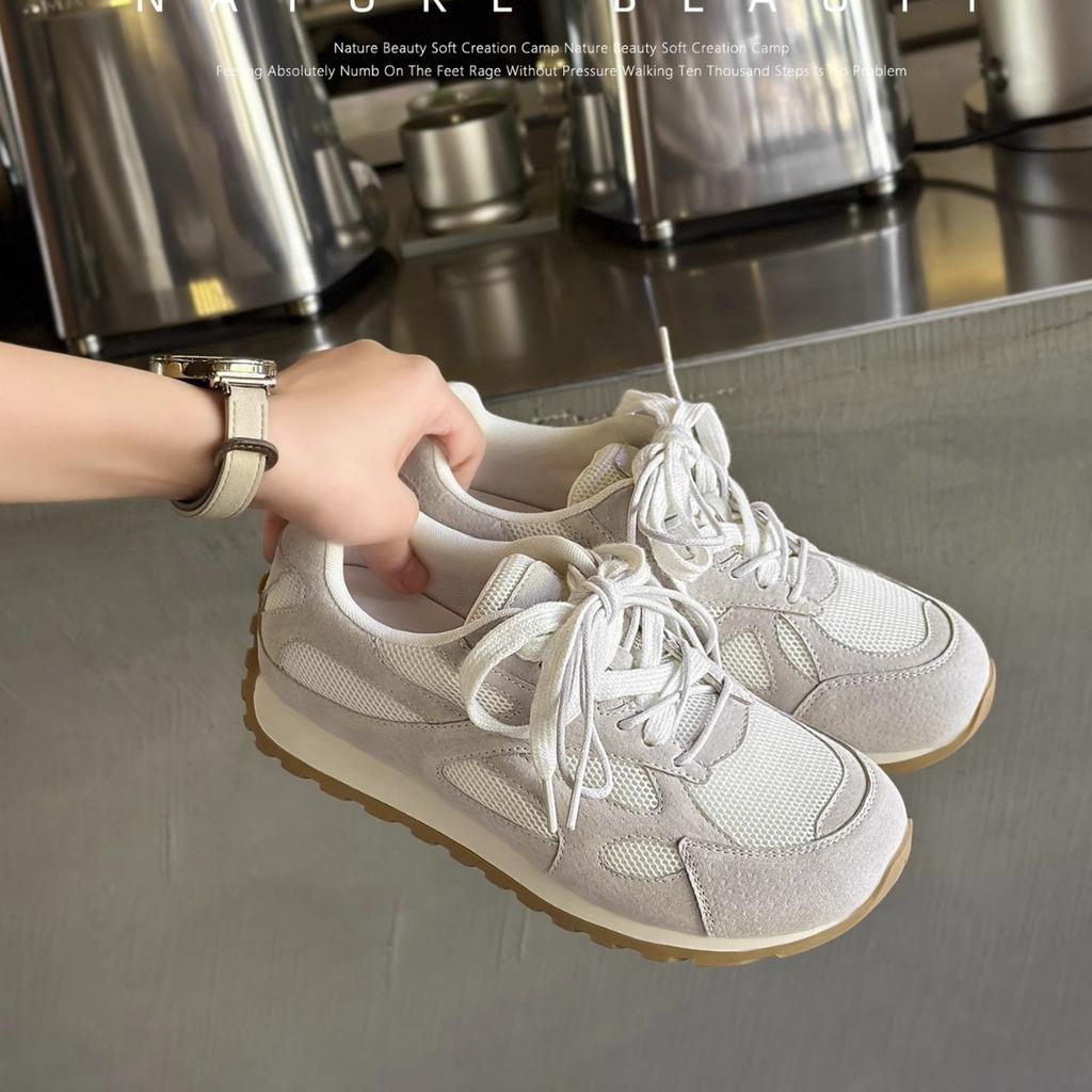 Leather Forrest Gump shoes lace-up sports and leisure shoes flat bottom spring 2025 new retro mesh breathable women's shoes