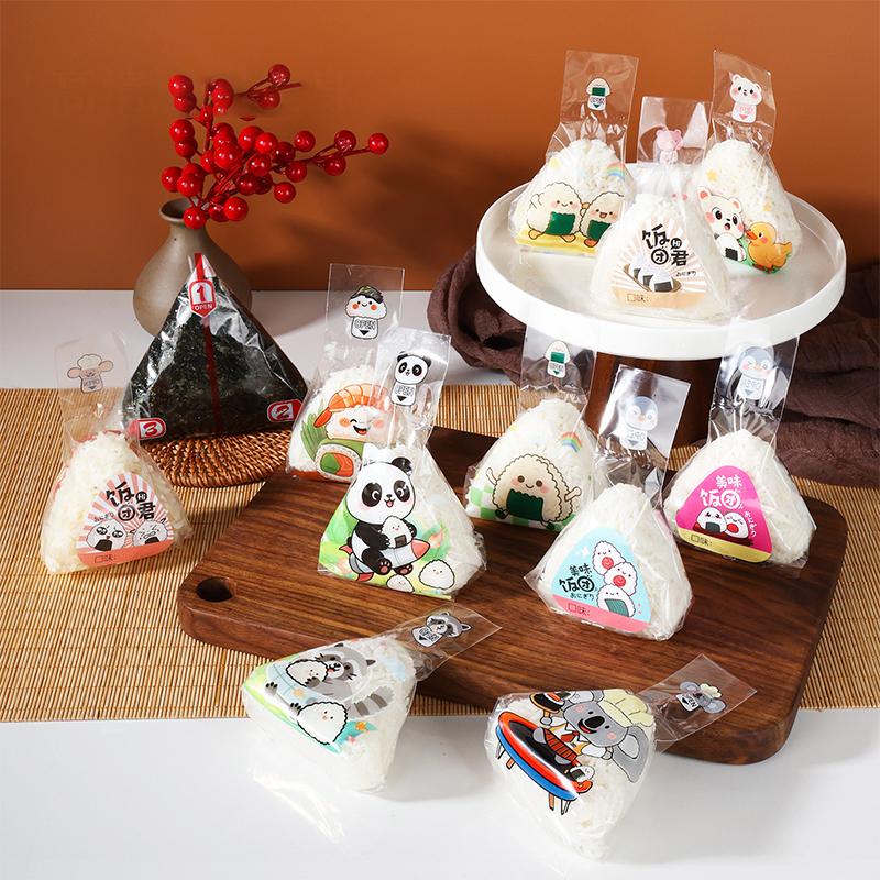 100Pcs Cute Cartoon Triangle Rice Ball Packing Bag Seaweed Sushi Mould Bag Sushi Bento Accessories Seaweed Rice Ball Sushi Bag