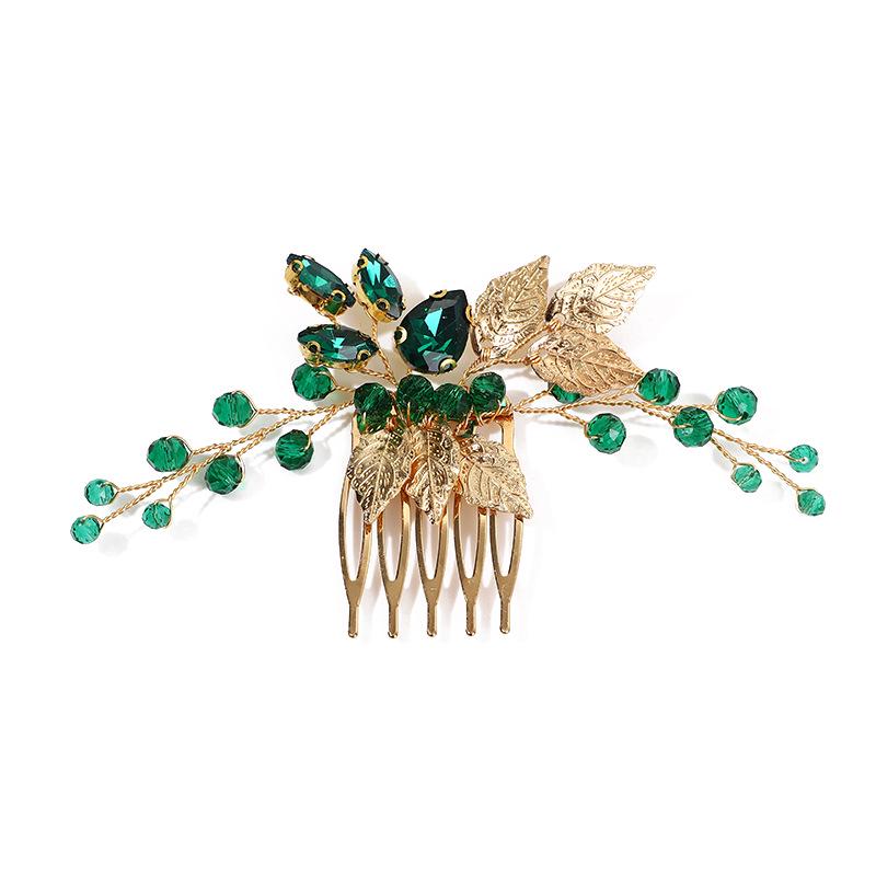 Emerald Green Crystal Rhinestone Retro Headdress Hair Comb - Handmade Women's Accessory