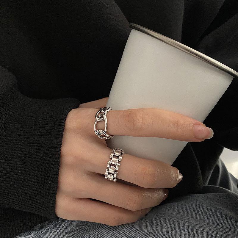 Korean S925 Retro Indifferent Style Women's Watch Strap Ring – Fashionable Open Index Finger Accessory