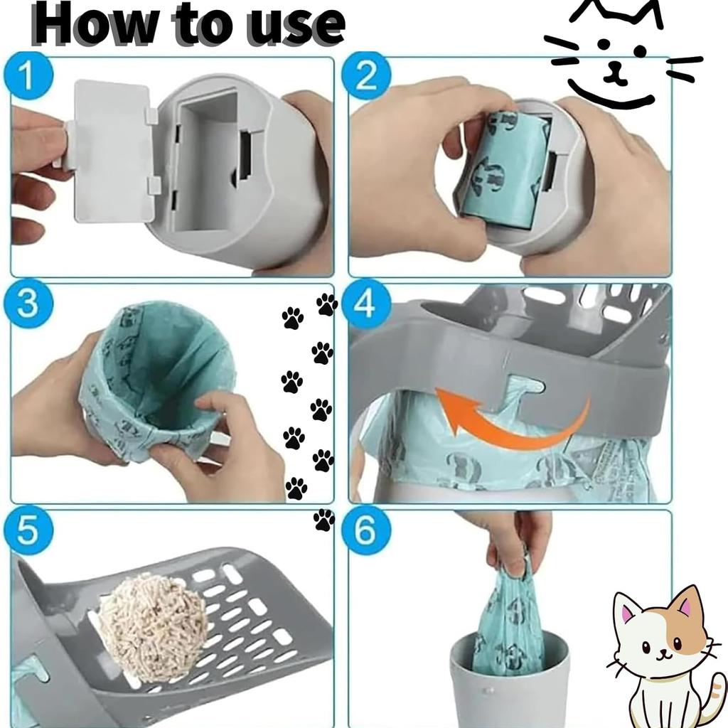 Pet Cat Litter Shovel Scoop with Waste Bags Portable Cat Litter Filter Clean Tool Toilet Garbage Picker Pet Cat Supplies