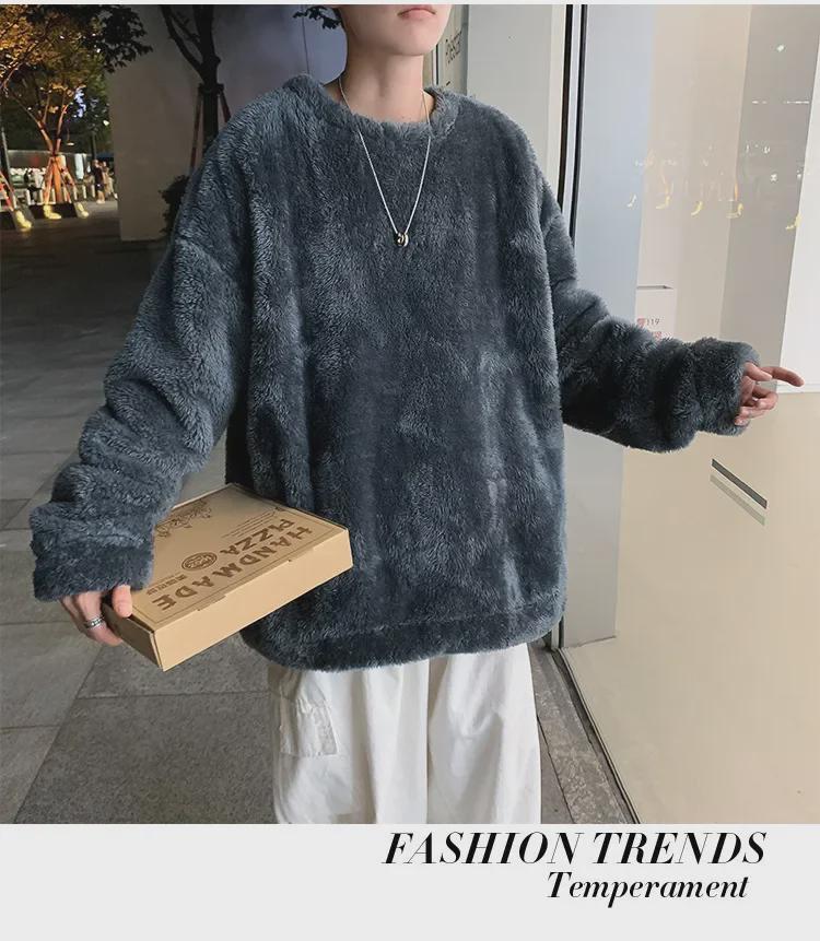 Y25Pexrozna Trendig Lammskinnströja: Herr Plus Sammet Varm Rundhals Lös Kappa för Höst & Vinter