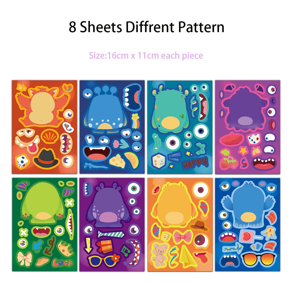 8PCS Little Monster Face Changing Stickers DIY Account Materials Phone Cases Laptops Suitcases Water Cups Waterproof Stickers