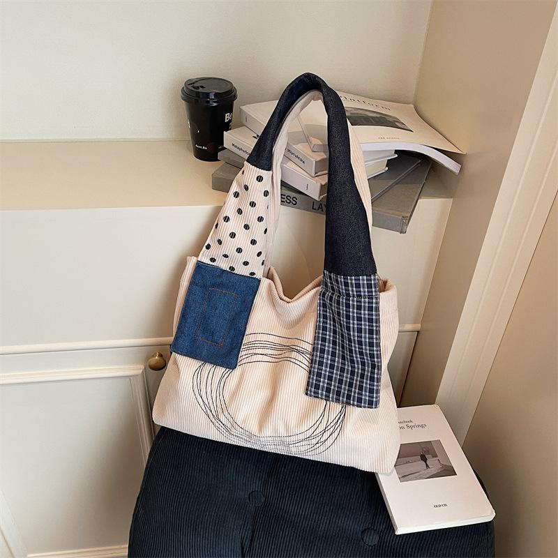 Retro Niche Shoulder Bag Summer New Tote Bag Tide Splicing Shopping Bag Large Capacity Student Bag