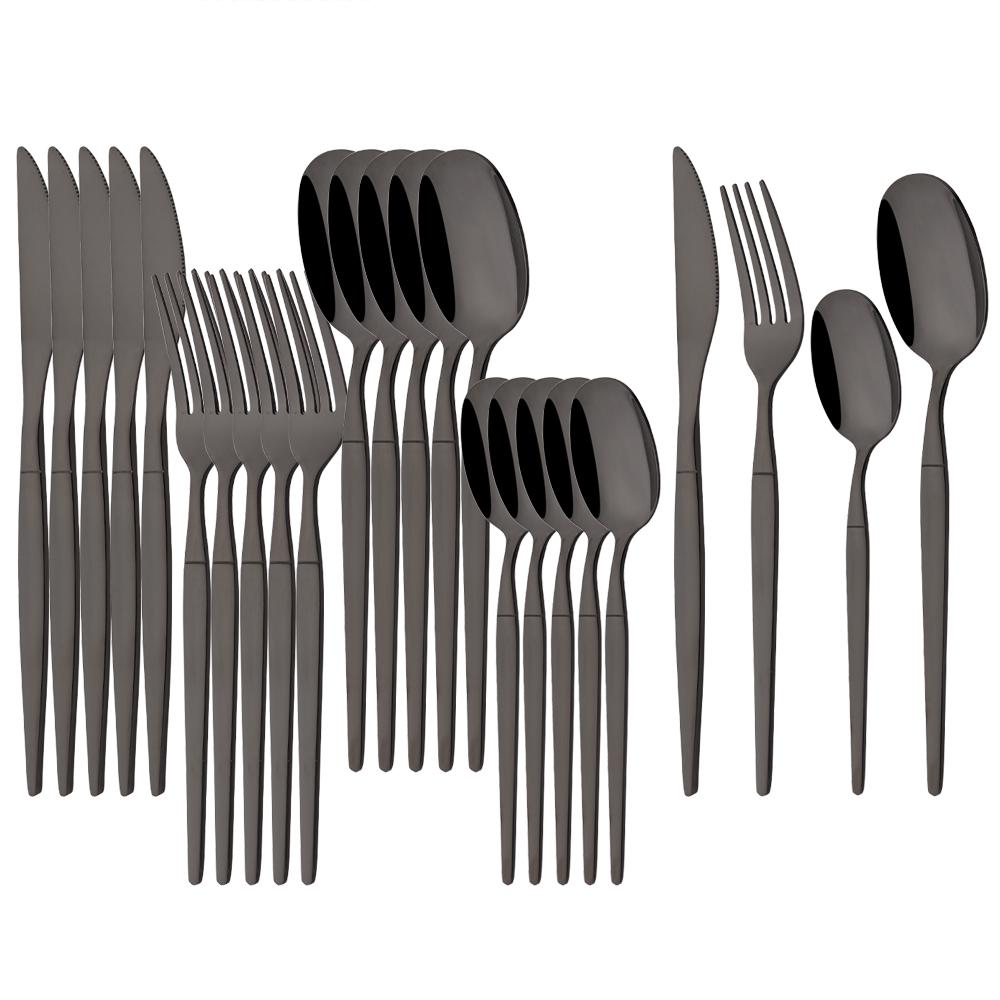 24Pcs Black Gold Dinnerware Set Stainless Steel Cutlery Set Fork Knife Coffee Spoon Tableware Silverware Kitchen Flatware Set