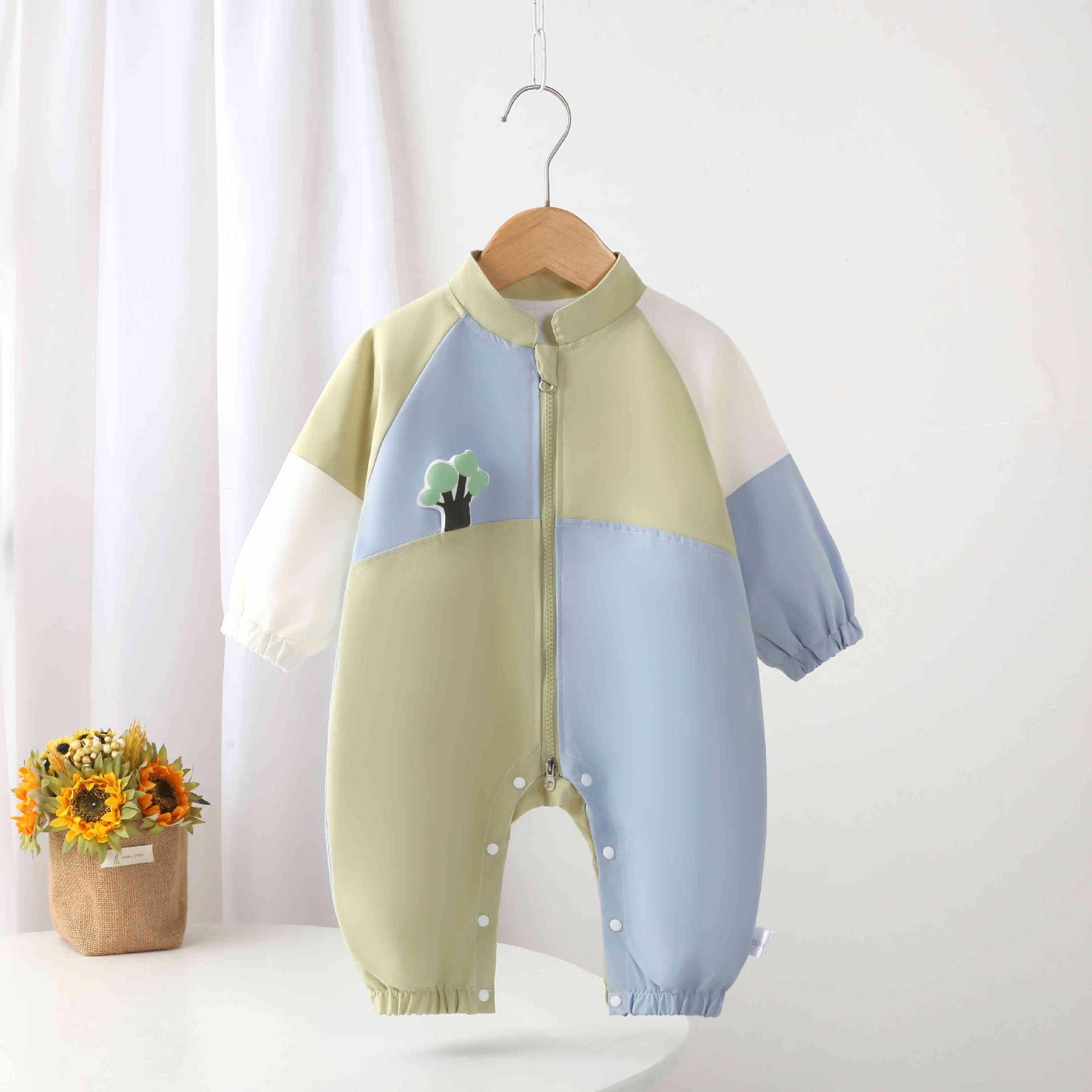 

Newborn Infant Color Block Stand-up Collar Romper 90 (Height 75cm-85cm) зелёный