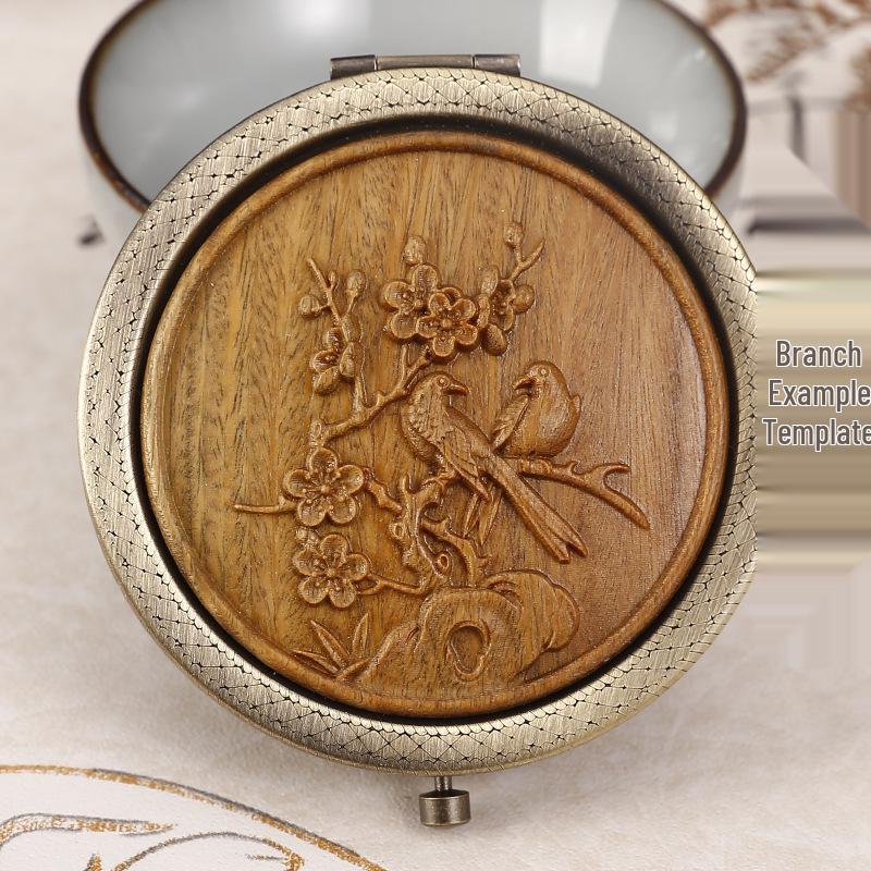Portable Green Sandalwood Folding Vanity Mirror - Exquisite Round Design, 5 Styles Available