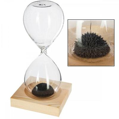 Magnetic Hourglass Sculpture Iron Filings Wooden Base Magnet
