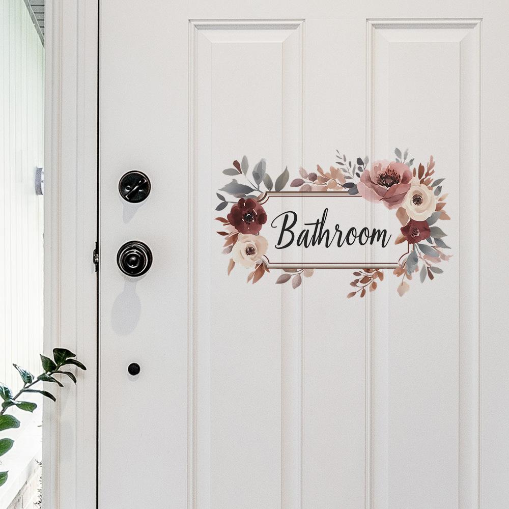 Kreativa blommiga engelska slogan badrum toalettdörr hemförsköningsklistermärken