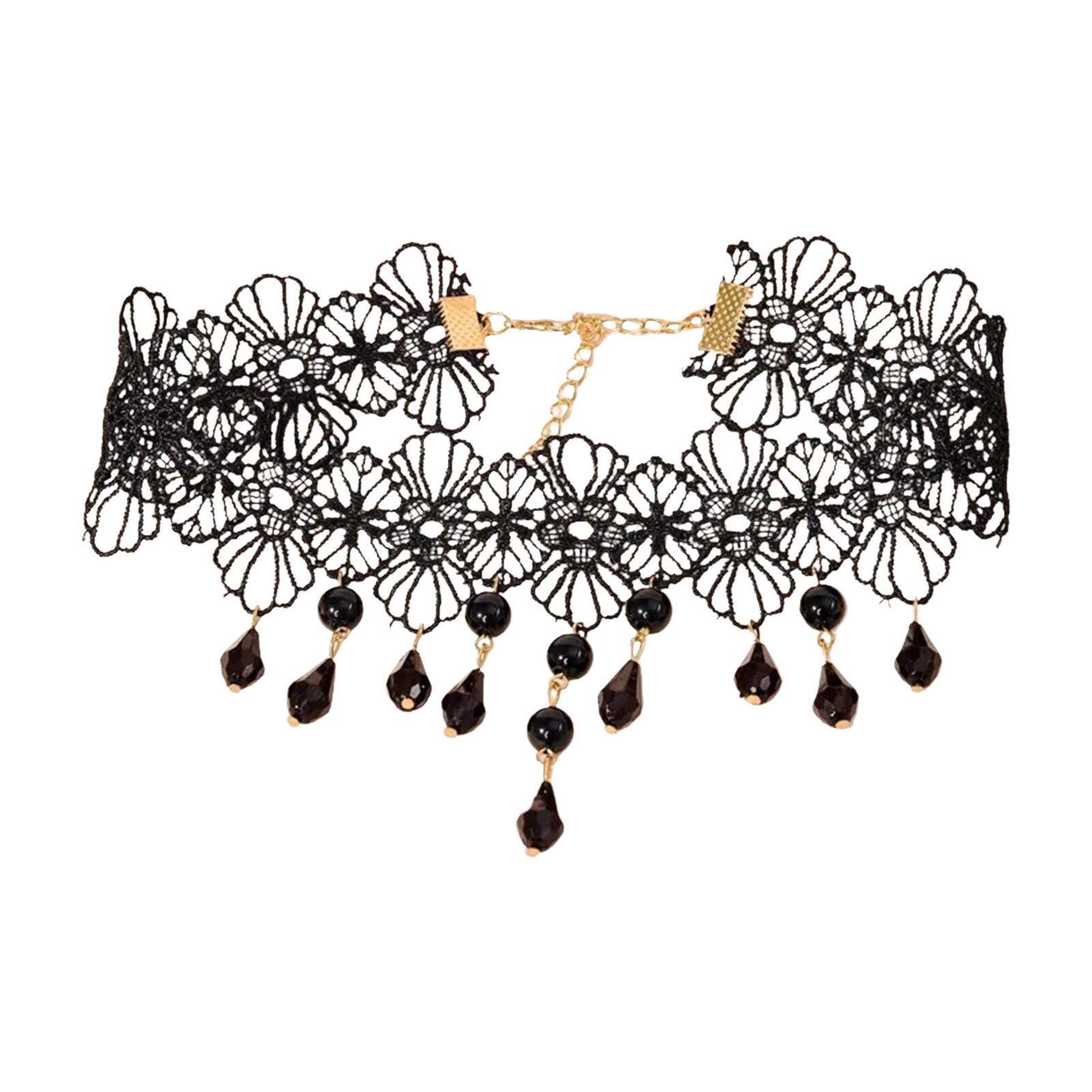 

Ремешок на шею, ожерелье Court Gothic Spicy Girl, кружевное ожерелье, ошейник-цепочка на ключицу One Size чёрный