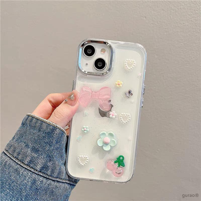 Small Fresh Ins Mobile Phone Case for IPhone17Promax Flowers for Apple 15 Bow 14 Cherry Love